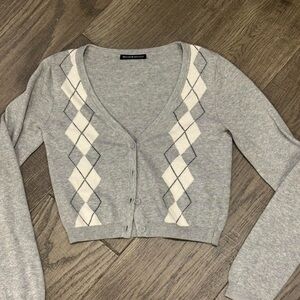 Brandy Melville Gray and Cream Argyle Cardigan